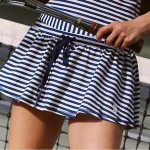 FP Movement by Free People “Ready Racket” Navy Blue and White Striped Skort